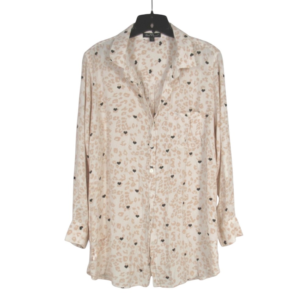 VELVET HEART White/Beige LEOPARD & HEART PRINT Button-Up TUNIC TOP/BLOUSE Sz 3X
